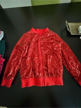 Source Unknown Kids' Red Sequin Zip Jacket